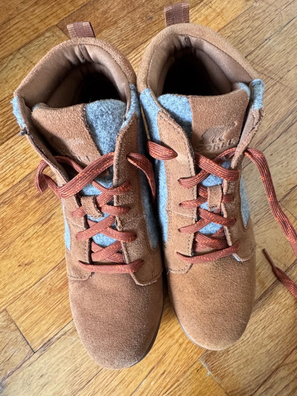 Sorel Suede Lace-Up Wedge Booties in Rust and Gray - Picture 3 of 4